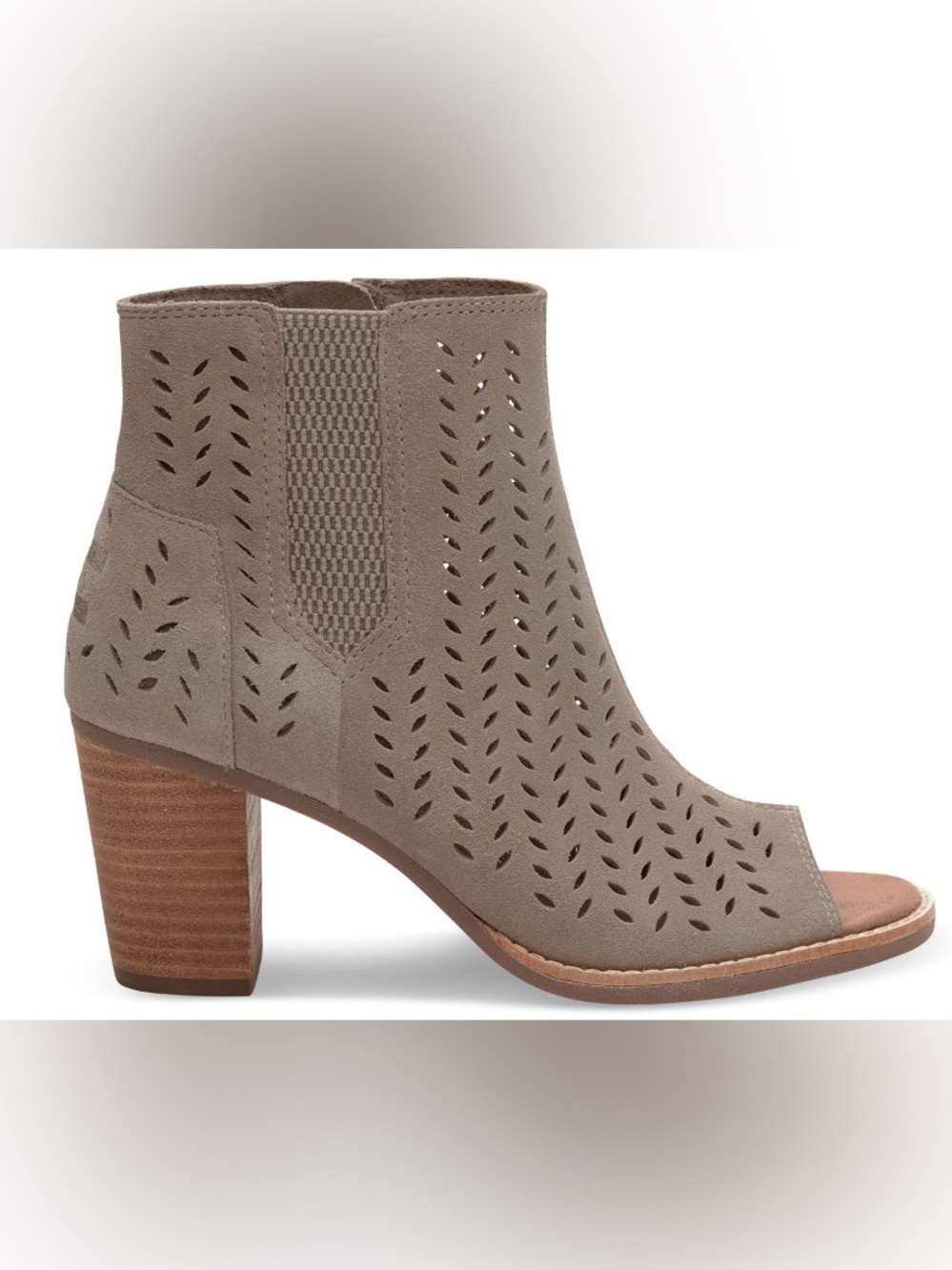 TOMS Majorca Peep Toe Booties Desert Taupe Suede NWT Size 6